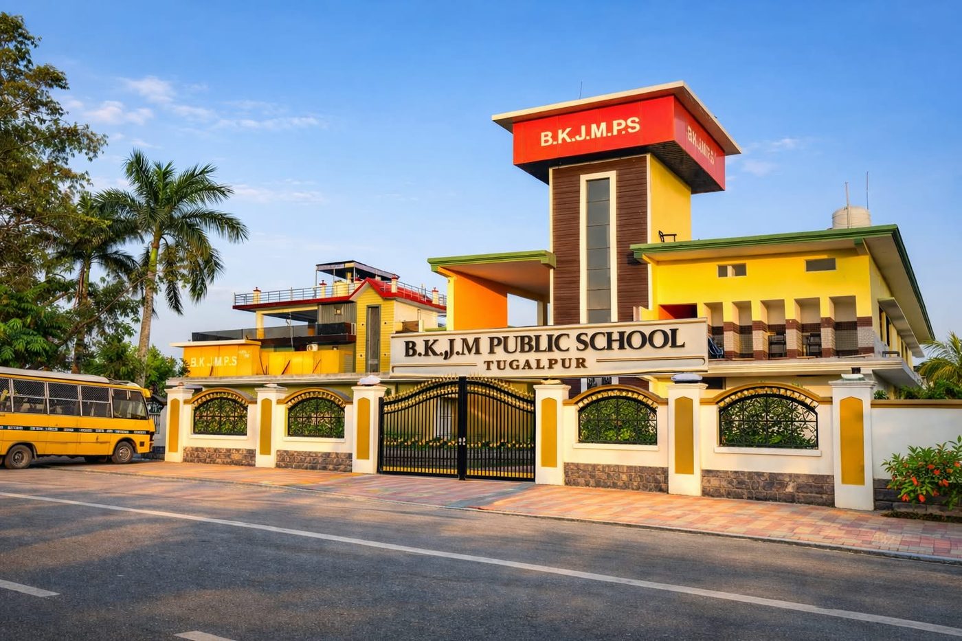 BKJM Public School main gate and signage, Tugalpur